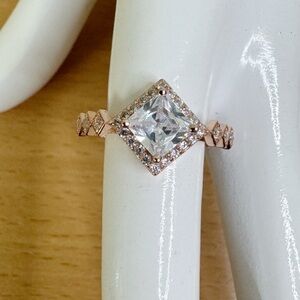 Rose Gold CZ Engagement Ring Hallmarked 925 Princess Cut Size 10
